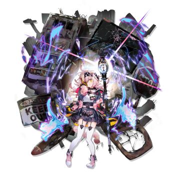 Rule 34 | 1girl, animal ears, arknights, black hairband, black skirt, blue bow, blush, bow, bracelet, braid, broken, cat ears, cat tail, closed mouth, coat, electricity, elite ii (arknights), frown, full body, garter straps, goldenglow (arknights), hair bow, hairband, head tilt, high-waist skirt, highres, holding, holding staff, id card, infection monitor (arknights), jewelry, lightning bolt print, long hair, long sleeves, looking at viewer, messy hair, multicolored coat, namie-kun, official art, open clothes, open coat, pink hair, pink shoes, road sign, scissors, scottish fold, shirt, shoes, side braid, sign, skirt, sneakers, solo, staff, stop sign, striped clothes, striped thighhighs, tail, tearing up, tears, television, thighhighs, torpedo, transparent background, two-tone coat, vending machine, vertical-striped clothes, vertical-striped thighhighs, white shirt, white thighhighs, yellow eyes, zettai ryouiki