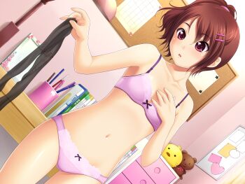 bra game_cg highres mebae_(game) nonohara_miki panties pantyhose red_eyes sakura_anna stuffed_animal stuffed_toy underwear