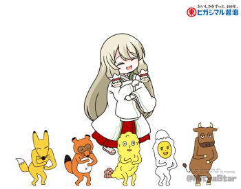 1girl artist_name character_request closed_eyes commentary_request japanese_clothes long_hair mitya nogi_sonoko open_mouth sandals smile twitter_username washio_sumi_wa_yuusha_de_aru watermark white_background wide_sleeves yuusha_de_aru