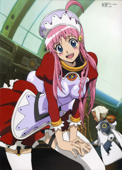 Rule 34 | 00s, 2girls, absurdres, blue eyes, braid, brown eyes, dark-skinned female, dark skin, dress, freckles, happy, hayashi akemi, highres, lal'c mellk mal, long hair, multiple girls, nono (top wo nerae 2!), pink hair, ribbon, scarf, short hair, single braid, skindentation, thighhighs, top wo nerae! (series), top wo nerae 2!, white hair, white legwear