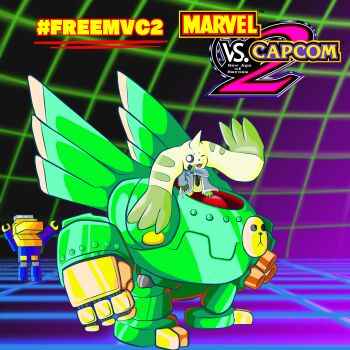 absurdres agumon armor cosplay digimon digimon_(creature) highres horns looking_at_viewer marvel_vs._capcom marvel_vs._capcom_2 mecha mega_man_(series) mega_man_legends_(series) open_mouth robot saintgalgomon servbot_(mega_man) smile terriermon tron_bonne_(mega_man) tron_bonne_(mega_man)_(cosplay)