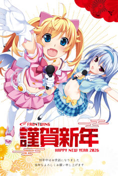 2girls ahoge black_shoes blonde_hair blue_eyes blue_hair blue_skirt blush breasts choker english_text fang female_focus flat_chest fluffy fluffy_clothes fluffy_collar frilled_skirt frills full_body fumio_(ura_fmo) game_cg gloves grisaia_(series) grisaia_no_kajitsu hair_ornament headband highres holding holding_microphone idol idol_clothes idol_mahou_shoujo_chiruchiru_michiru japanese_text kazami_kazuki kneehighs layered_skirt loli long_hair looking_at_viewer magical_girl matsushima_michiru medium_breasts microphone midriff miniskirt multiple_girls music navel neckerchief official_art on_stage open_mouth outstretched_arm pink_shoes puffy_short_sleeves puffy_sleeves red_eyes red_neckerchief sexually_suggestive shoes short_sleeves singing skirt small_breasts smile socks sparkle stomach thighhighs translation_request twintails watanabe_akio white_choker white_gloves white_thighhighs zettai_ryouiki