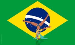 1girl animated ass blue_eyes blue_hair brazil brazilian_flag brazilian_miku butt_crack capoeira crossover dark-skinned_female dark_skin elena_(street_fighter) flip-flops glasses_on_head happy hatsune_miku looking_at_viewer pixel_art reference reference_work sandals short_shorts shorts shotaalter smile solo street_fighter street_fighter_iii_(series) video vocaloid