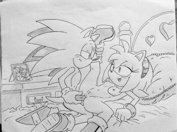 1boy 1girl amy_rose anal bed bed_sheet bedroom boots breasts cleft_of_venus eyelashes furry hairband half-closed_eyes happy_sex hetero leg_lift long_eyelashes nipples nude on_bed penis pillow pussy randomguy999 sega sex shoes smile sneakers socks sonic_(series) sonic_the_hedgehog