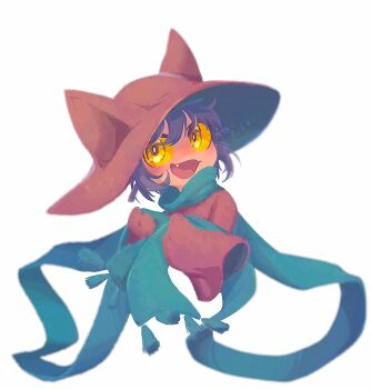 Rule 34 | 1other, 8osakana san8, ambiguous gender, animal ears, blue scarf, blush, brown eyes, colored sclera, commentary request, double-parted bangs, fake animal ears, fang, grin, hat, highres, looking to the side, niko (oneshot), oneshot (game), orange sclera, other focus, oversized sweater, purple hair, scarf, short hair, smile, solo