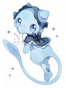 absurdres alternate_color blue_eyes bow commentary_request gen_1_pokemon hat highres iwasi_29 legendary_pokemon mew_(pokemon) mythical_pokemon nintendo no_humans pokemon pokemon_(creature) shiny_pokemon solo tail twitter_username white_background
