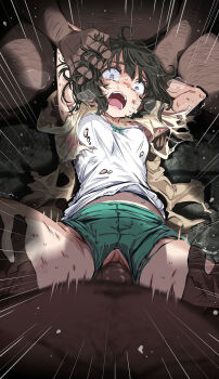 1girl 2boys assisted_rape black_hair blue_eyes blush bruise censored crying crying_with_eyes_open dark-skinned_male dark_skin grabbing_another&#039;s_arm grabbing_another&#039;s_hair grabbing_another&#039;s_leg group_sex hetero highres holding_another&#039;s_hair injury large_variant_set messy_hair mosaic_censoring motion_lines multiple_boys nintendo paid_reward_available penis pokemon pokemon_sm pussy rape restrained screaming selene_(pokemon) sex short_hair tears torn_clothes tsukishiro_saika vaginal variant_set