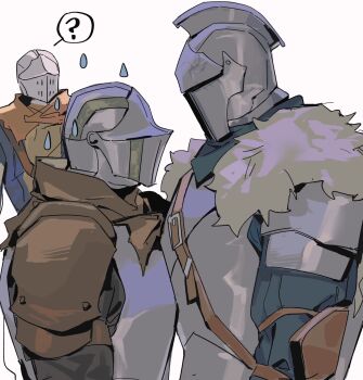 Rule 34 | 3boys, armor, ashen one (dark souls), bara, bearer of the curse, chosen undead, cowboy shot, dark souls (series), dark souls i, dark souls ii, dark souls iii, from side, full armor, helm, helmet, highres, knight, male focus, multiple boys, muscular, muscular male, pectoral docking, pectoral press, photo-referenced, profile, si ming, standing, yaoi