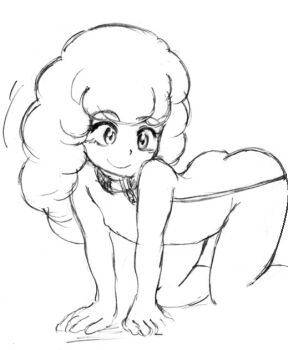 80s 80s_fashion american animal_collar aoi_nagagutsu ass back bdsm bent_over blush butt_crack collar completely_nude curly_hair dog_girl flat_chest gu_gu_ganmo leash legs linda_skylark loli nipples nude oldschool retro_artstyle role_playing roleplay sketch slave smile tomboy traditional_media