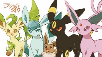 animal_focus black_fur blue_fur blue_sclera brown_eyes brown_fur brown_sclera cc8nw42u15apug0 closed_mouth colored_sclera drooling eevee espeon forehead_jewel forked_tail gen_1_pokemon gen_2_pokemon gen_4_pokemon glaceon green_fur leaf leafeon mouth_drool nintendo no_humans open_mouth pokemon pokemon_(creature) pokemon_focus purple_eyes purple_fur purple_sclera red_sclera simple_background smile tail two-tone_fur umbreon white_background yellow_fur
