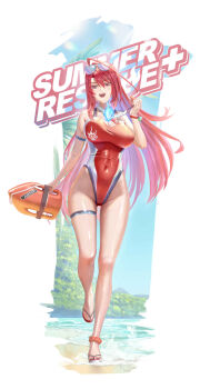 Rule 34 | 1girl, absurdres, ahoge, beach, blue fire, breasts, covered navel, elizabeth rose bloodflame, elizabeth rose bloodflame (holonatsu paradise), eyewear on head, feet, fire, fire on chest, highleg, highleg one-piece swimsuit, highres, hololive, hololive english, huge ahoge, large breasts, lifeguard, long hair, looking at viewer, neocity222, ocean, official alternate costume, one-piece swimsuit, open mouth, red eyes, red hair, red one-piece swimsuit, sand, sandals, solo, swimsuit, thigh strap, toes, virtual youtuber, whistle, whistle around neck