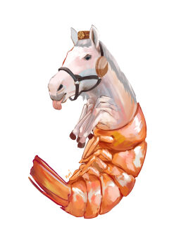 earmuffs gold_ship_(racehorse) gold_ship_(umamusume) hat highres meme no_humans pun rurikon shrimp tongue tongue_out umamusume what white_hat white_horse