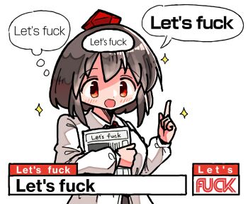 1girl cnn english_text hat holding holding_newspaper index_finger_raised kasuya_baian news newspaper profanity red_eyes shameimaru_aya thinking tokin_hat touhou what white_background