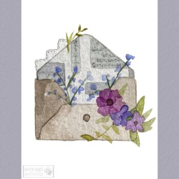 aoyagi874 artist_name commentary_request doily envelope flower highres lace lace_trim leaf letter no_humans original painting_(medium) signature simple_background still_life traditional_media watercolor_(medium) watermark white_background