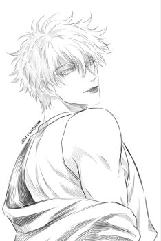 blonde_hair colored_eyelashes gojou_satoru highres jujutsu_kaisen non-web_source smile solo tongue tongue_out white_background white_eyelashes white_eyes white_hair