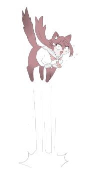 animal animal_focus animalization cat clothed_animal constricted_pupils grey_sailor_collar highres jumping long_hair looking_at_viewer love_live! love_live!_sunshine!! neckerchief no_humans o_to_mo open_mouth red_cat red_hair red_neckerchief sailor_collar sakurauchi_riko scared school_uniform shirt short_sleeves simple_background solo uranohoshi_school_uniform white_background white_shirt