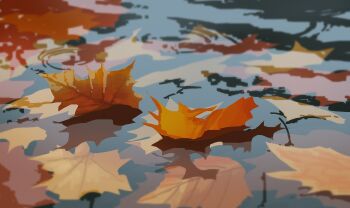 autumn_leaves commentary_request highres leaf no_humans original outdoors reflection reflective_liquid ripples scenery water yoshiki_(yuki)