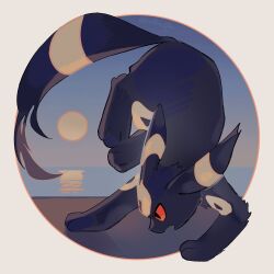 animal_focus black_eyes colored_sclera full_body gen_2_pokemon highres kashiwa_gnu moon nintendo no_humans open_mouth pokemon pokemon_(creature) red_sclera tail umbreon