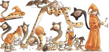 Rule 34 | absurdres, blonde hair, brown hair, clown nose, copyright request, flute, gigi murin, grem (gigi murin), hat, highres, hololive, hololive english, instrument, mazo kunn, multicolored hair, multiple tails, musical note, shoes, standing, tail, the pied piper of hamelin, virtual youtuber, wizard hat