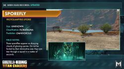 3d animated audible_music bug bush character_name character_profile cliff concept_art cross_promotion crossover day english_text flying giant giant_monster godzilla_(series) godzilla_x_kong:_the_new_empire godzilla_x_kong:_titan_chasers guard_rail highres hunted_cow_studios kaiju king_kong_(series) legendary_pictures monster monsterverse no_humans official_art outdoors plant promotional_art road sound sporefly tie-in tilting_point_llc video video_game water wings