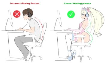 1boy blonde_hair brown_hair cat_ear_panties computer crossdressing crossdressing_(mtf) desk playing_games gaming_posture_(meme) headphones meme mole mole_under_eye on_desk panties sealguy sitting thighhighs trap underwear