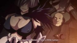 animated anime_screenshot breast_sucking breasts cleavage english_text huge_breasts large_breasts manyuu_hikenchou manyuu_kagefusa multiple_boys multiple_girls oume_(manyuu_hikenchou) sound source_request subtitled tagme takagi_jun teeth video