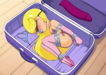 bdsm bikini blindfold bondage bound dildo earrings gag improvised_gag jewelry lola_loud loli necklace pearl_earrings pearl_necklace sex_toy suitcase swimsuit tape tape_bondage tape_gag the_loud_house tiara valker