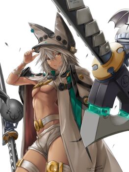 1girl abs dark-skinned_female dark_skin groin guilty_gear guilty_gear_strive open_fly ramlethal_valentine short_shorts shorts tagme tomtom_h1
