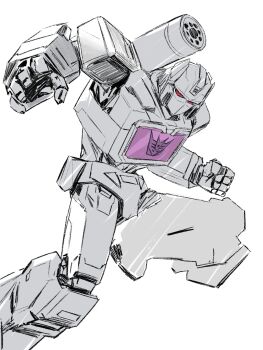 cobwvmeti decepticon foot_out_of_frame greyscale highres insignia mecha mecha_focus monochrome no_humans red_eyes robot science_fiction simple_background solo soundwave_(transformers) spot_color transformers transformers:_generation_1 white_background
