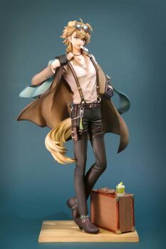 Rule 34 | 1boy, absurdres, ahoge, alcohol, ambience synesthesia, animal ears, aqua eyes, aqua socks, arknights, artist collaboration, asymmetrical bangs, belt, belt buckle, black gloves, black pants, blonde hair, blue background, briefcase, brown belt, brown coat, brown shoes, buckle, buttoned cuffs, buttons, card, card in mouth, choker, coat, commentary request, crossed bangs, cup, dog boy, dog ears, dog tags, dog tail, dress pants, dress shirt, drink, drinking glass, earclip, earrings, extra ears, eyewear on head, faux figurine, figure (medium), figure stage, floppy ears, food, formal clothes, fruit, full body, gloves, grey-framed eyewear, hair behind ear, half gloves, heart, heel up, highres, hzzz, jewelry, lapels, lime (fruit), lime slice, long sleeves, looking at viewer, male focus, monk shoes, mouth hold, mullet, multiple thigh straps, necklace, notched lapels, open clothes, open coat, open collar, opened by self, pants, patterned clothing, photo (medium), pinstripe pattern, pinstripe shirt, playing card, pouch, print coat, ribbed shirt, rikka33, shirt, shirt tucked in, shoe buckle, shoes, short hair, short sideburns, sideburns, simple background, socks, solo, standing, standing on one leg, stud earrings, suit, sunglasses, suspenders, tail, tassel, tequila (arknights), tequila (cardwinner) (arknights), thigh belt, thigh pouch, thigh strap, white shirt, wooden floor, yellow tail