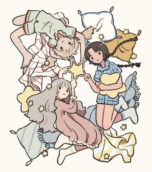 3girls barefoot fucca highres long_hair multiple_girls non-web_source source_request star_(symbol) tagme