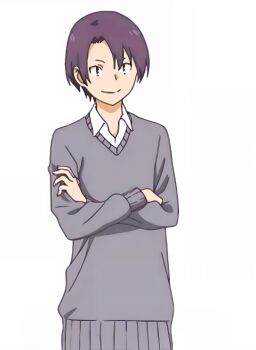 1boy black_eyes brown_hair chanto_suenai_kyuuketsuki-chan grey_sweater looking_at_viewer medium_hair satoru_deguchi smile sweater upper_body white_background