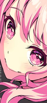1girl absurdres bang_dream! close-up dated grey_background highres light_smile lips looking_at_viewer maruyama_aya medium_hair nobusawa_osamu pink_eyes pink_hair simple_background solo