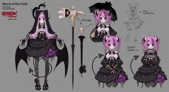 Rule 34 | 1girl, black dress, black gloves, black headdress, black shoes, closed mouth, commentary, demon girl, demon horns, demon tail, dress, english commentary, epebe, frilled dress, frills, gloves, highres, horns, indie virtual youtuber, ironmouse, ironmouse (mouse of the cloth), looking at viewer, nun headdress, official alternate costume, official alternate hairstyle, official art, pink hair, purple eyes, purple streaks, shoes, smile, solo, tail, two side up