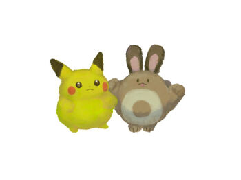 :3 animal_focus bad_id bad_pixiv_id black_eyes blush_stickers brown_eyes butter_(oshi8kyoumoh) closed_mouth full_body gen_1_pokemon gen_2_pokemon happy looking_at_viewer nintendo no_humans no_lineart open_mouth pikachu pokemon pokemon_(creature) sentret smile