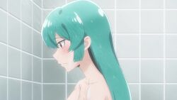 1girl animated anime_screenshot bath bathroom blue_hair breasts closed_eyes collarbone completely_nude feet female_masturbation grabbing_own_breast highres large_breasts long_hair mahou_shoujo_ni_akogarete masturbation minakami_sayo navel nipples nude red_eyes sidelocks sitting soap soap_bubbles sound stomach subtitled tagme thighs video