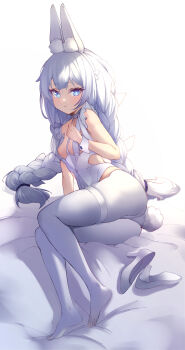 1girl absurdres animal_ears azur_lane block_heels geomdaeng high_heels highres le_malin_(azur_lane) le_malin_(listless_lapin)_(azur_lane) leotard playboy_bunny shoes unworn_shoes white_hair white_leotard white_shoes