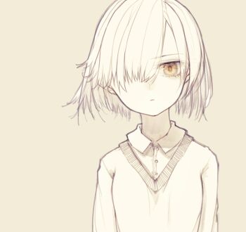 1girl expressionless highres monochrome original short_hair solo sweater white_hair yellow_eyes