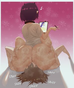 ass choker drawing_tablet groping huge_ass kyokeer ninomae_ina'nis sitting sitting_on_face sitting_on_person steam steaming_body sweat virtual_youtuber