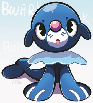 animal_focus black_eyes blush full_body gen_7_pokemon gradient_background highres looking_at_viewer nintendo no_humans open_mouth pac-man_eyes pokemon pokemon_(creature) popplio seal_(animal) simple_background solo sound_effects woofzilla