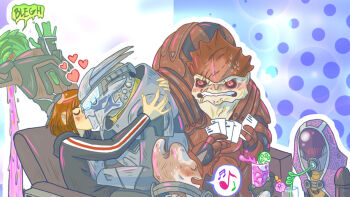 blush card drell english_text garrus_vakarian heart juice kiss krogan mass_effect_(series) mordin_solus music quarian salarian singing speech_bubble tali'zorah thane_krios tumblr turian urdnot_wrex
