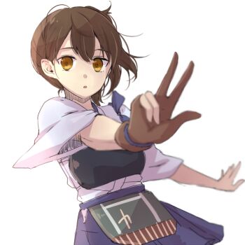 Rule 34 | 10s, 1girl, bad id, bad pixiv id, blurry, brown eyes, brown hair, depth of field, female focus, gloves, hiki-wota, japanese clothes, kaga (kancolle), kantai collection, long hair, open mouth, partially fingerless gloves, partly fingerless gloves, personification, short hair, side ponytail, sketch, solo, yugake
