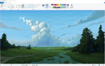 art_program_in_frame christian_young cloud cloudy_sky day dirt_road forest landscape microsoft_paint_(medium) microsoft_paint_(software) mountainous_horizon nature no_humans original outdoors painterly path river road scenery sky tree