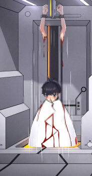 1boy ahoge amputated amputated_arm amputation amputee aola_star artist_request black_hair blue_eyes blush boys_love censored censored_face censored_identity death decapitation ero_guro guro highres male_focus male_hand mosaic_censoring necrophilia restrained shota snuff solo stationary_restraints tentacles torture torture_instruments yaoi