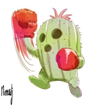 Rule 34 | boxing gloves, digimon, digimon (creature), gloves, highres, motion blur, nimadj, no humans, red gloves, signature, simple background, solo, togemon, uppercut, white background