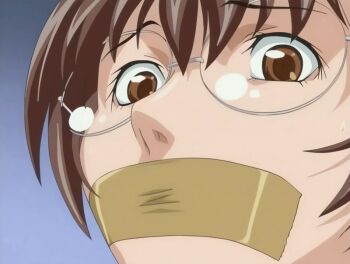 00s 1girl 2005 animated animated_gif bdsm bible_black bible_black_only blinking bondage bound brown_eyes brown_hair changing_room gag gagged glasses improvised_gag nonogusa_miyuki qvga school short_hair solo sweat tagme tape tape_gag