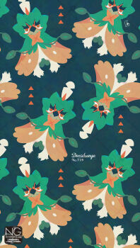 beak bird character_name decidueye feathers gen_7_pokemon green_feathers highres looking_at_viewer meme_(sleepsheep) nintendo orange_eyes owl plume pokemon pokemon_(creature) pokemon_focus triangle white_feathers wings