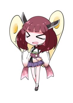 1girl ahoge blue_skirt blunt_bangs bob_cut brown_hair chibi chibi_only commentary_request dairi full_body headgear japanese_clothes kimono kiritanpo_(food) large_variant_set long_sleeves obi oversized_food oversized_object pleated_skirt sandals sash short_hair short_kimono short_yukata skirt solo standing tabi tachi-e touhoku_kiritan transparent_background variant_set voiceroid wide_sleeves yukata zouri