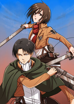 1boy 1girl affair ascot bad_tag betrayal black_hair brown_hair cape cheating_(relationship) disgrace disgust highres incest incestuous incestus infidelity levi_(shingeki_no_kyojin) llmonakall mikasa_ackerman netorare netorase out_of_character shingeki_no_kyojin sword three-dimensional_maneuver_gear unfaithful weapon