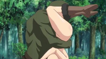 1girl animated animated_gif boots breasts censored deepthroat fellatio forced from_side fur-trimmed_boots fur_trim huge_breasts irrumatio long_hair majin_label multiple_girls ochi_mono_rpg_seikishi_luvilias oral orc outdoors penis pink_hair pointy_ears rifria tagme upside-down